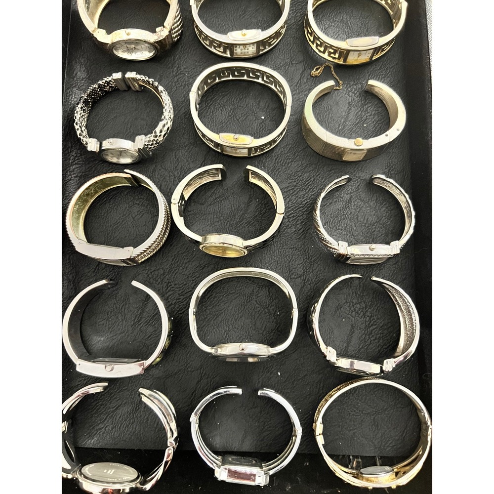 15 Silver-Tone Bangle Watch Craft Lot Mixed Brands Various Sizes Untested